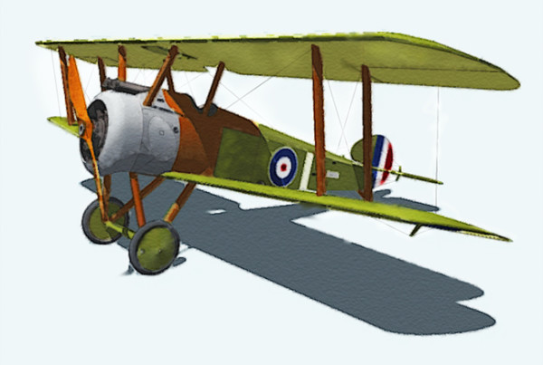 Illustration watercolor - Sopwith Camel WWI Aircraft on the ground