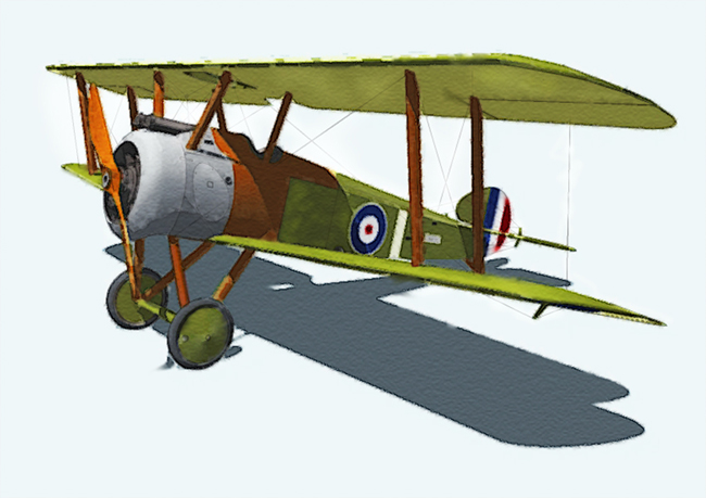 Illustration watercolor - Sopwith Camel WWI Aircraft on the ground