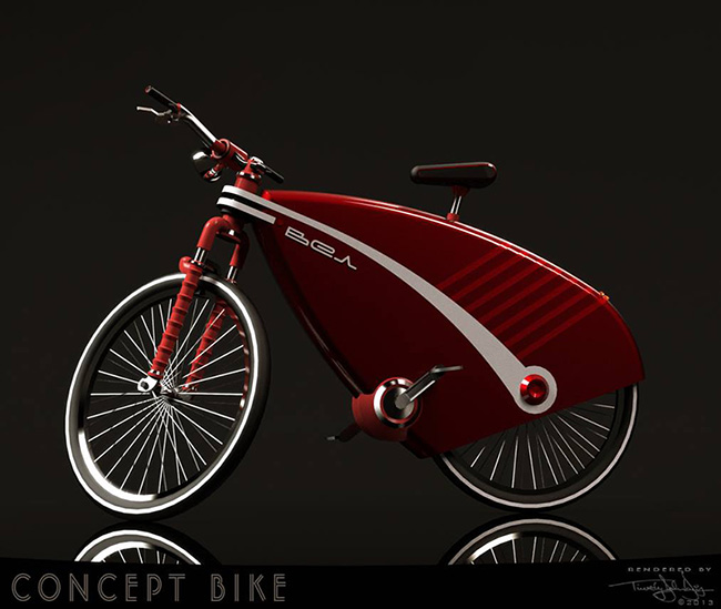 3d render - Concept bicycle render - red white and silver bike on black background Model by 600v/Irixl