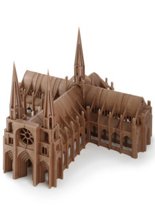 3d printed cathedral in gold - 3/4 bird's eye view