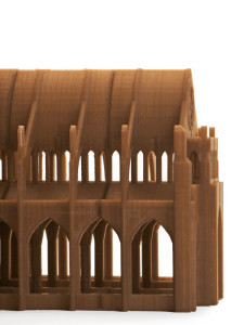 3d printed cathedral in gold - side view portal detail