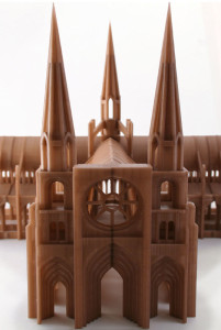 3d printed cathedral in gold - front view portal