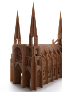 3d printed cathedral in gold - 3/4 view portal