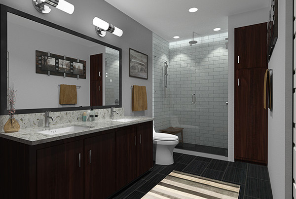 Glen Allen Project Condos - austin texas Interior Rendering, maser bath in black and gray furnishings, 3-D Model, 3d Architectural Rendering