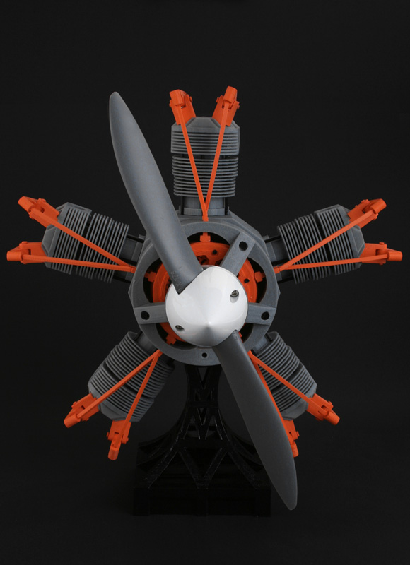 3d printed radial engine in gray orang and white