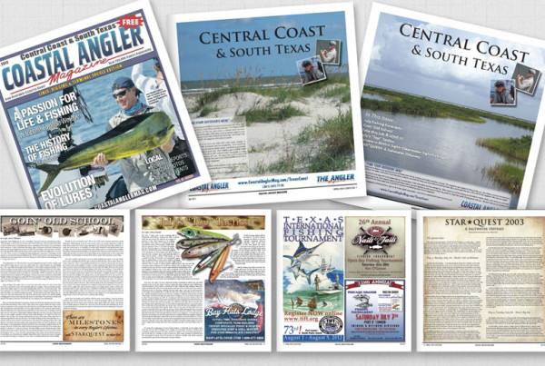 Various Covers and page samples from Coastal Angler Magazine and Texas Coastal Fishing