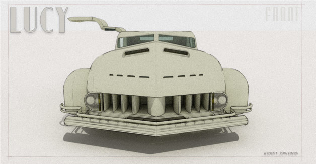 “Lucy” Concept Gaming Asset, 3-D Model, Digital Rendering. Illustration of front of a car grille in tan