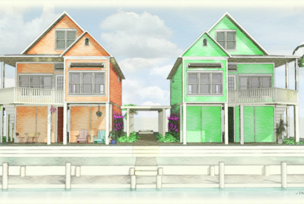 Digital Painting, Illustration, Architectural Illustration, digital watercolor of “Double Vision” house plan by Architect/Designer Clay Adams front view