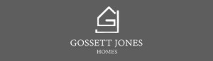 gosset jones homes, austin texas, logo in gray and white grayscale 516 by 150 dark