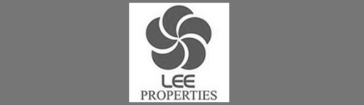 lee properties, austin texas, logo in gray and white grayscale 516 by 150