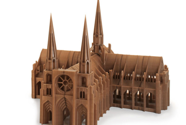 3d printed cathedral in gold - 3/4 full view
