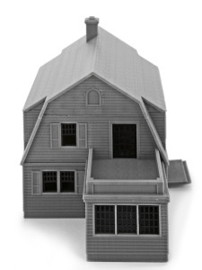 3d printed 2 story farmhouse model in gray - rear view